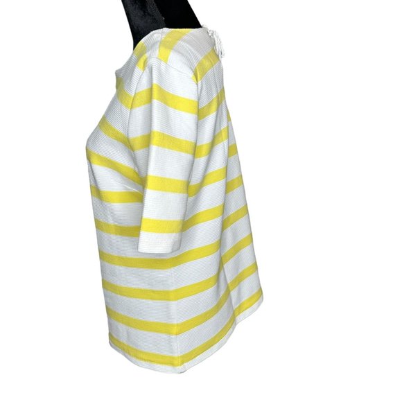 Talbots Tops Womens Size Medium White Yellow Boat Neck Stripes Short Sleeves - Picture 4 of 11